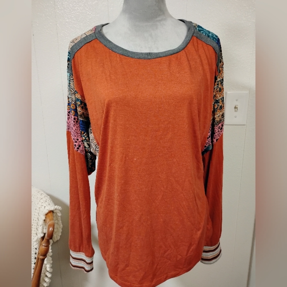 Long sleeve womens top size small boho casual nordic fairisle lightweight blouse